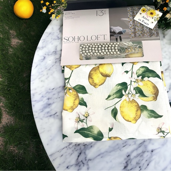 Farmhouse Lemons and Blossoms Fabric Shower Curtain & Hooks - Picture 1 of 4
